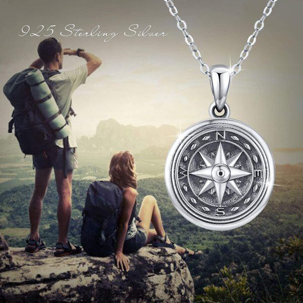 Sterling Silver Compass Locket Necklace-5