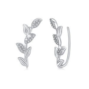 Sterling Silver Leaf Earrings-0