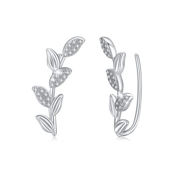 Sterling Silver Leaf Earrings-0