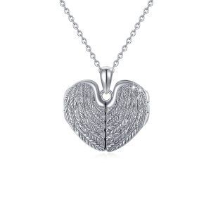 Sterling Silver Angel Wings Heart Necklace-0