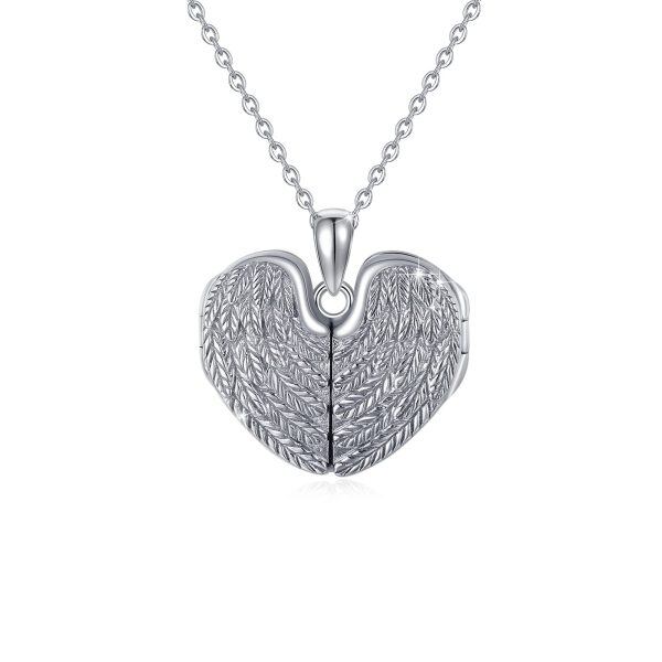 Sterling Silver Angel Wings Heart Necklace-0