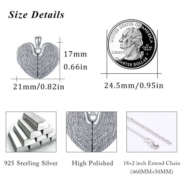 Sterling Silver Angel Wings Heart Necklace-2