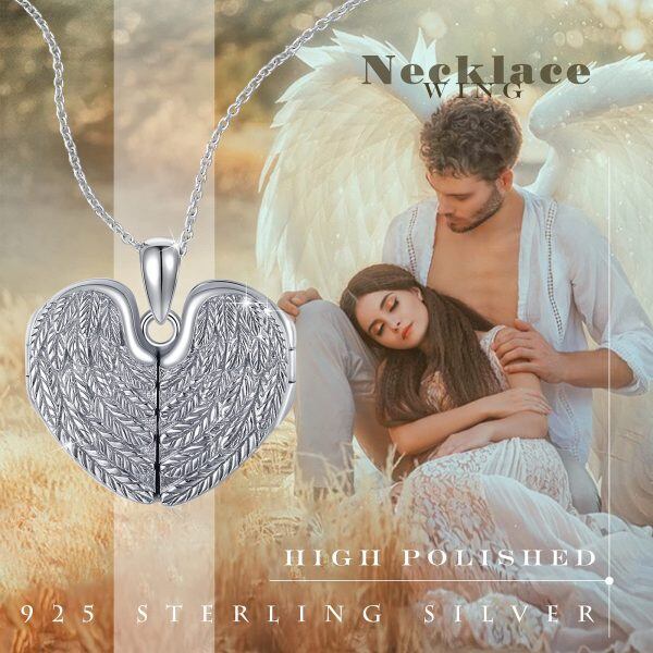 Sterling Silver Angel Wings Heart Necklace-6