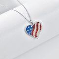wholesale 925 Sterling Silver Glittery USA Flag Heart Pendant Necklace for Women-0-1