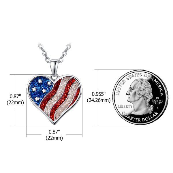 Sterling Silver Heart American Flag Necklace-2