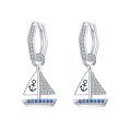 wholesale 925 Sterling Silver Sailboat with Blue Stones Dangle Earrings for Women-0-0