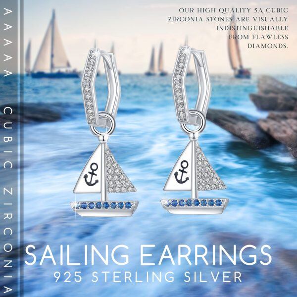 Sterling Silver Anchor Earrings-5