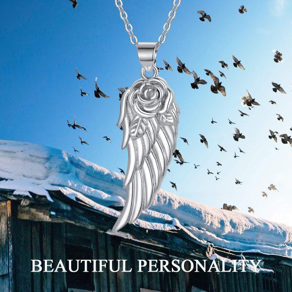 Sterling Silver Angel Wings Pendant Necklace-1