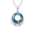 wholesale 925 Sterling Silver Angel Wings Blue Crystal Heart Pendant Necklace for Women-0-0
