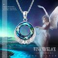 wholesale 925 Sterling Silver Angel Wings Blue Crystal Heart Pendant Necklace for Women-0-3