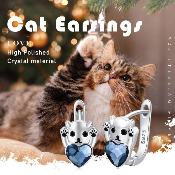 Sterling Silver Cat Earrings-5