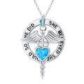 wholesale 925 Sterling Silver Blue Opal Heart Caduceus Pendant Necklace for Nurses-0-0