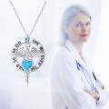 wholesale 925 Sterling Silver Blue Opal Heart Caduceus Pendant Necklace for Nurses-0-3