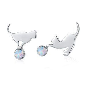 Sterling Silver Cat Studs Earrings-0