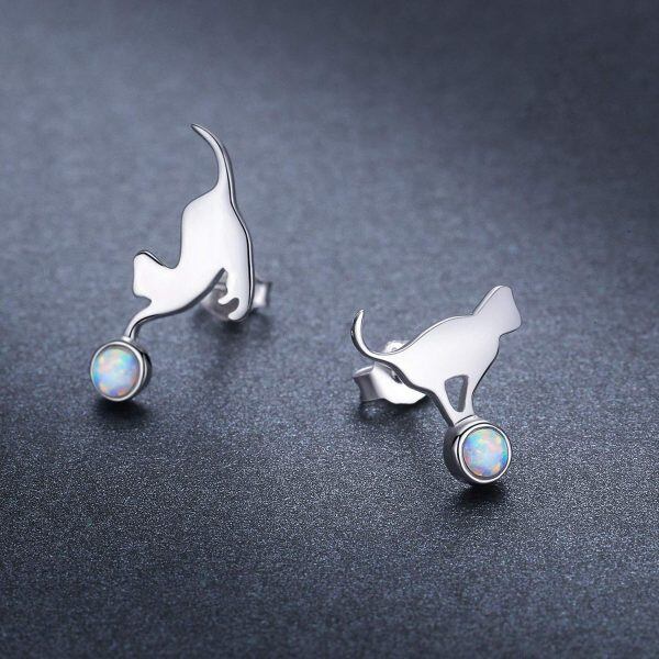 Sterling Silver Cat Studs Earrings-2