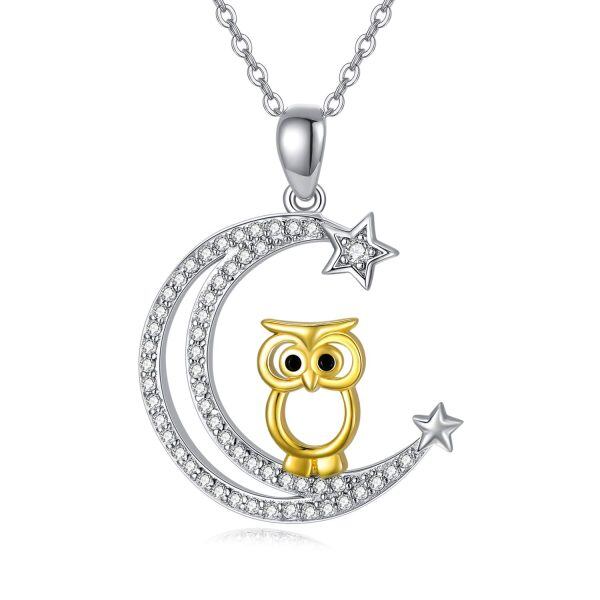 Sterling Silver Owl Moon Necklace-0