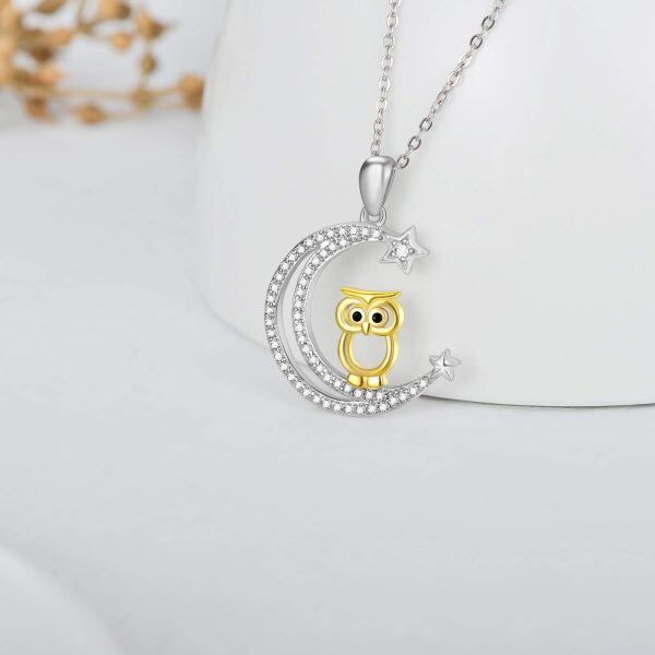 Sterling Silver Owl Moon Necklace-1