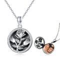 wholesale 925 Sterling Silver Round Rose Flower Photo Locket Pendant Necklaces for Women-0-0