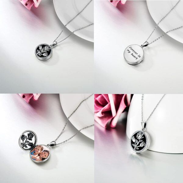 Sterling Silver Rose Flower Necklace-1