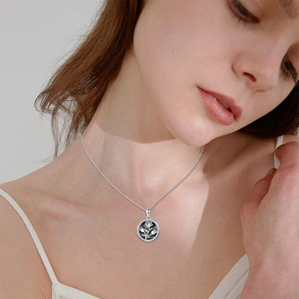 Sterling Silver Rose Flower Necklace-3