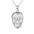 wholesale 925 Sterling Silver Floral Sugar Skull Pendant Necklace for Women-0-0