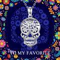 wholesale 925 Sterling Silver Floral Sugar Skull Pendant Necklace for Women-0-5