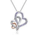 wholesale 925 Sterling Silver Purple Crystal Double Heart Pendant Necklace for Women-0-0