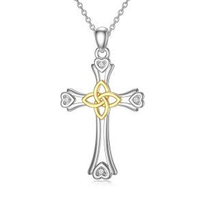 Sterling Silver Cross Celtic Heart Necklace-0