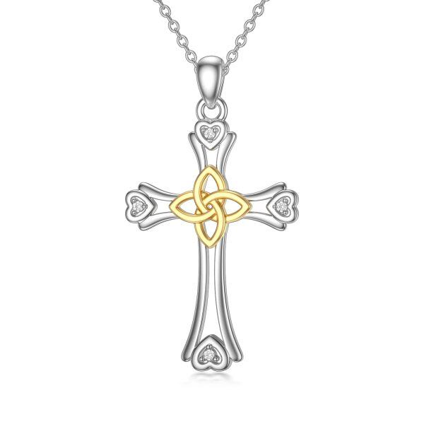 Sterling Silver Cross Celtic Heart Necklace-0