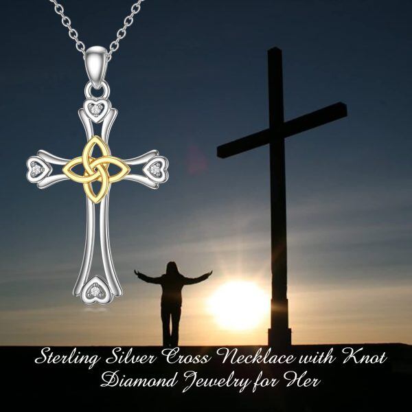 Sterling Silver Cross Celtic Heart Necklace-1