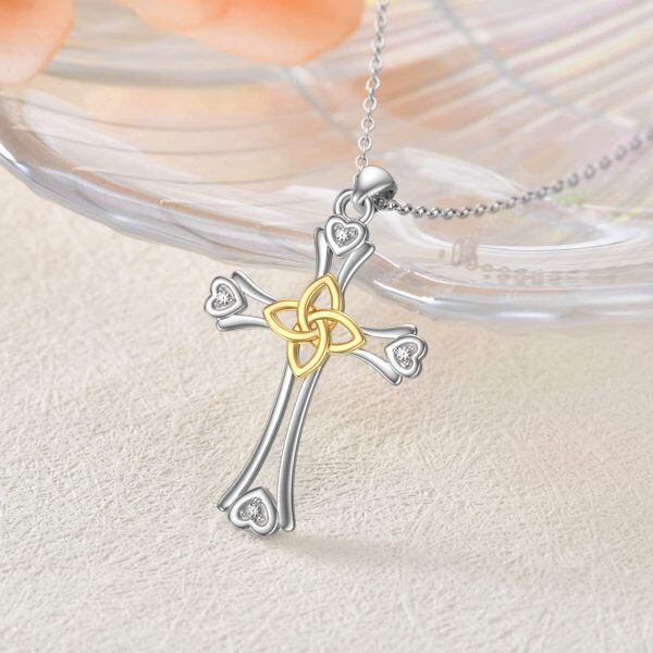 Sterling Silver Cross Celtic Heart Necklace-4