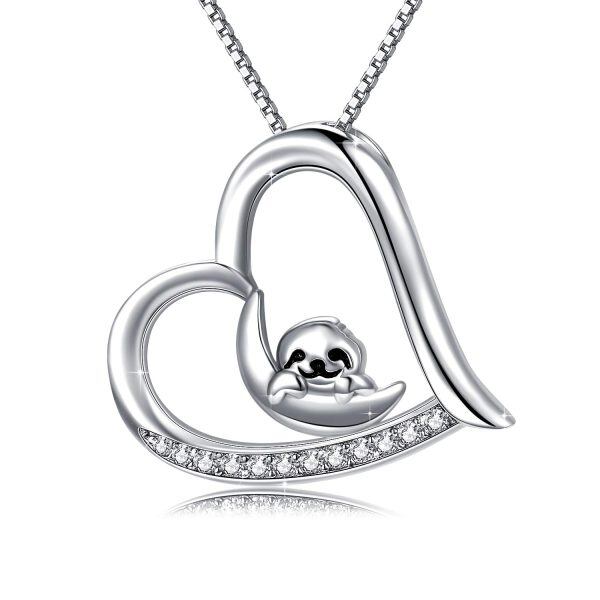 Sterling Silver Sloth Heart Necklace-0