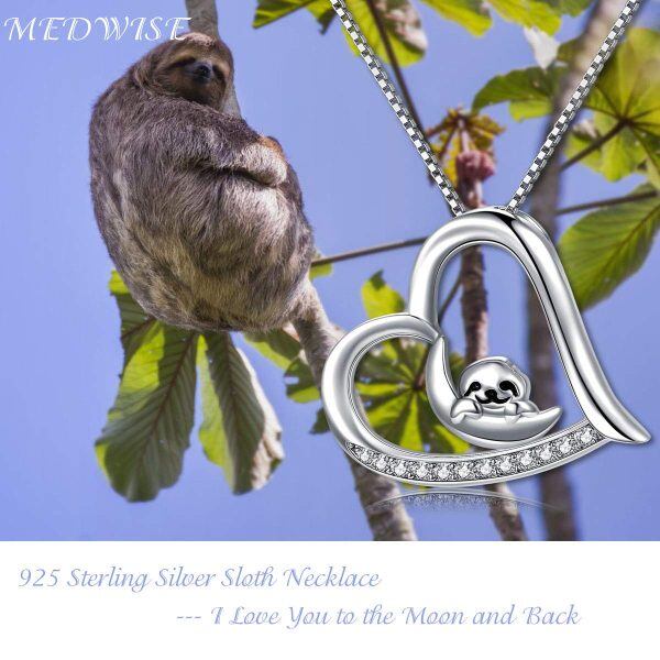 Sterling Silver Sloth Heart Necklace-2