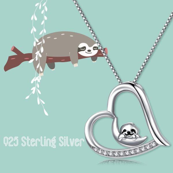 Sterling Silver Sloth Heart Necklace-6