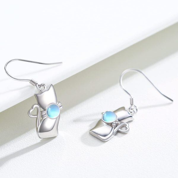 Sterling Silver Cat Drop Earrings-1