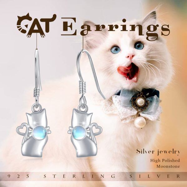 Sterling Silver Cat Drop Earrings-4