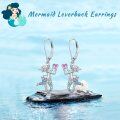 wholesale 925 Sterling Silver 925 Multicolor Crystal Heart Mermaid Drop Earrings for Women-0-1