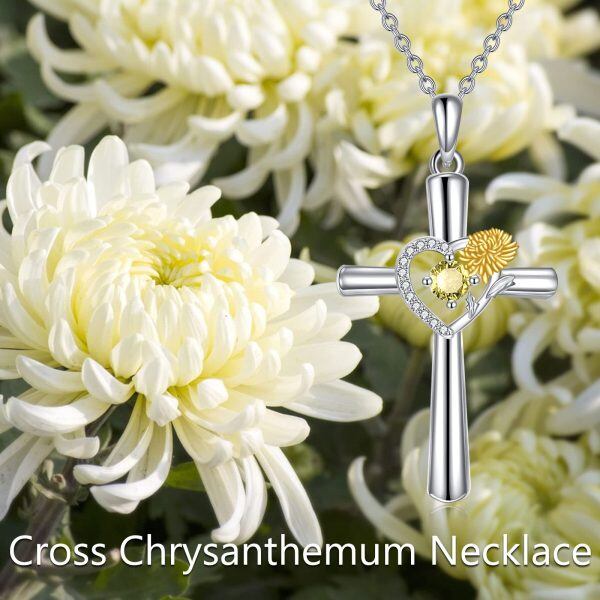 Sterling Silver Cross Heart Flower Necklace-1