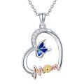 wholesale 925 Sterling Silver Blue Enamel Butterfly Mom Pendant Necklace for Women-0-0