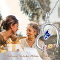wholesale 925 Sterling Silver Blue Enamel Butterfly Mom Pendant Necklace for Women-0-1