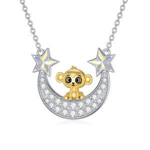 Sterling Silver Monkey Moon Star Necklace-0