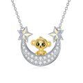 wholesale 925 Sterling Silver Gold Plated Monkey Crescent Moon Stars CZ Pendant Necklace for Women-0-0