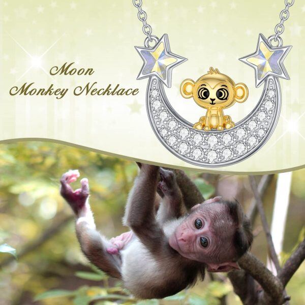 Sterling Silver Monkey Moon Star Necklace-1