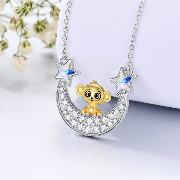 Sterling Silver Monkey Moon Star Necklace-3