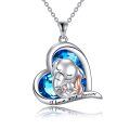 wholesale 925 Sterling Silver Blue Crystal Mother & Baby Elephant Love Forever Pendant Necklace-0-0