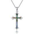 wholesale 925 Sterling Silver Abalone Shell Cross Pendant Necklace for Women-0-0