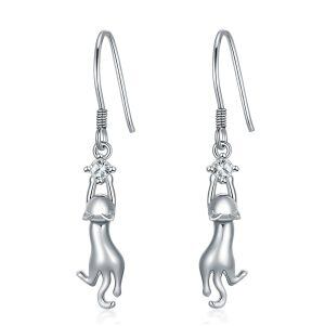 Sterling Silver Cat Earrings-0