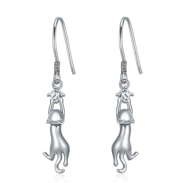 Sterling Silver Cat Earrings-0