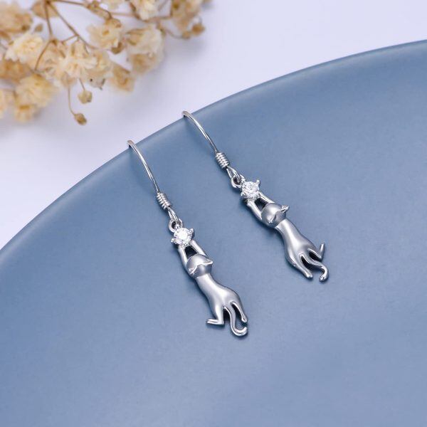 Sterling Silver Cat Earrings-4