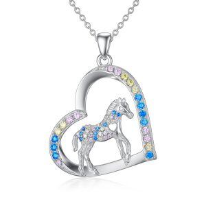 Sterling Silver Horse Pendant Necklace-0